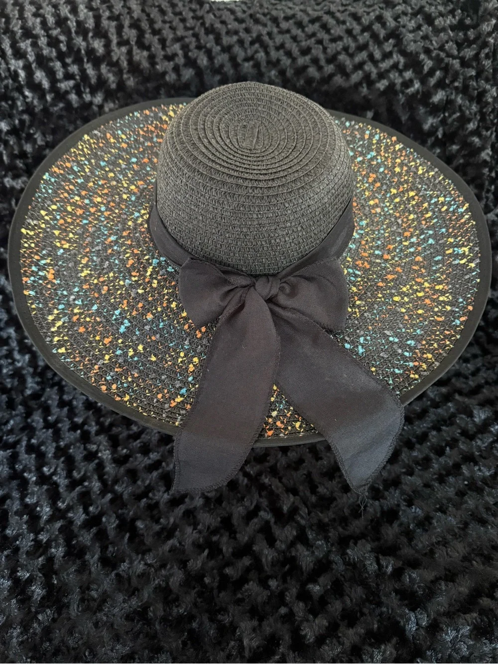 Petalum Floppy Foldable Black Speckled Wide Brim Straw Sun Hat